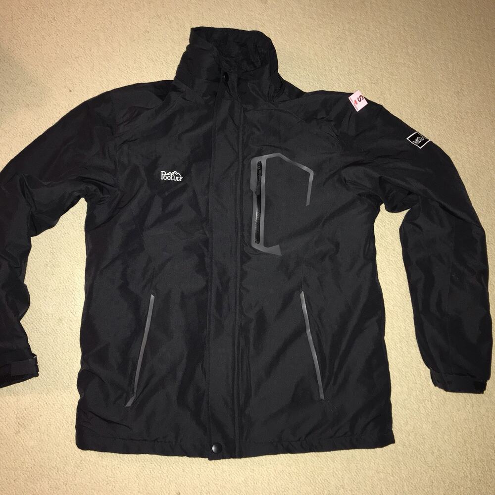 Pooluly Men's Ski Jacket Warm Waterproof Snowboarding Jackets Black Size SMALL